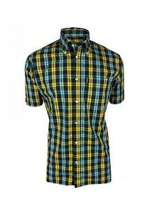 Trojan Windowpane Check S/S B/D Shirt with free matching pocket square TC/1034 - Picture 1 of 17