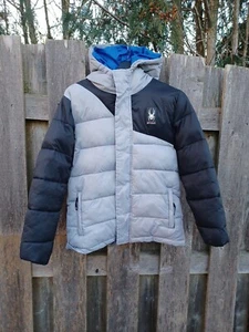  Boys Spyder Silver/Black Circuit Insulated Hooded Puffer Jacket Large  14/16 - Picture 1 of 14