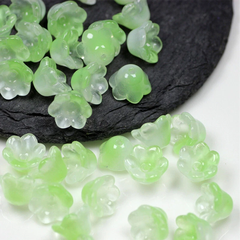 200 Multicolor Trumpet Bell Flower Cap Beads Lampwork Glass 12x7mm DIY Earrings - Image 1 of 4