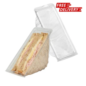 Paquete de 500 cuñas de sándwich dobles - contenedor de sándwich de plástico con bisagras para llevar - Imagen 1 de 3