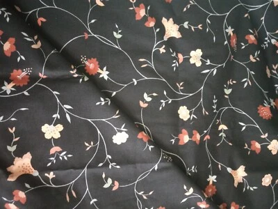 drapery upholstery fabric black floral Bark cloth Waverly - Image 1 of 3