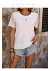 Womens Summer Lace Short Sleeve Round Neck T shirt Ladies Casual Tops Holiday