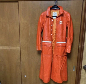 Vintage COURREGES Paris Orange Vinyl Long Jacket Size O Made in France Rare - Picture 1 of 24