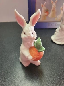Vintage Easter Bunny White Rabbit MiniatureFigurine Carrot Flowers Eggs Used - Picture 1 of 20