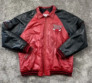 Vintage NBA 90’s Chicago Bulls Genuine Leather Jacket Men’s XL Black & Red Lined - Picture 1 of 13