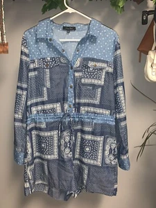 Patchwork Strampler Shorts Gr. L verstellbar Cinch Taille Neu ohne Etikett blau honig gepunch - Bild 1 von 10