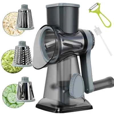 Rallador de queso giratorio multiusos trituradora de acero inoxidable con mango Foto 1 de 4