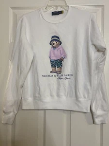 Polo Ralph Lauren Niño Talla Mediana Blanco Oso Manga Larga Sudadera Usada en Excelente Condición - Imagen 1 de 4