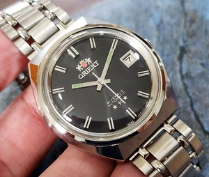 RARE Vintage Orient Date Automatic Black Dial gents Mint Bead of rice Band. - Imagen 1 de 8
