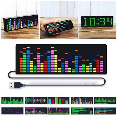 RGB VU Meter VFD Music Spectrum Indicator Audio Voice-activated Rhythm Clock USB - Image 1 of 4
