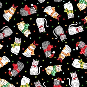 Tela Feline Drive SANTA PAWS Cat Scatter negra - cuarto de grasa (18"x22") FQ - Imagen 1 de 9