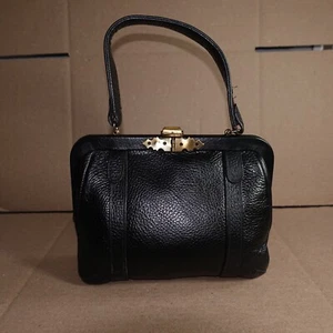Vintage Saber Handbag Black Leather 1960s Doctor Style - Picture 1 of 12