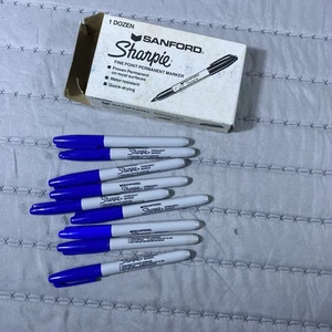 Vintage Sanford Sharpie Fine Point Permanent Marker 9 Stück Box blau 70er 80er - Bild 1 von 7