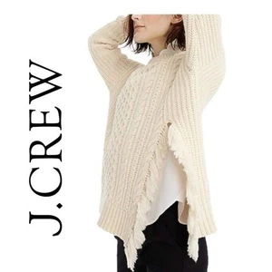 J.CREW SWEATER CABLE KNIT FRINGE FISHERMAN CHUNKY IVORY SIZE XS - Picture 1 of 14