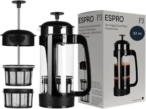 ESPRO - Cafetera de prensa francesa P3 - Doble patentada 32 oz, negra - Imagen 1 de 9