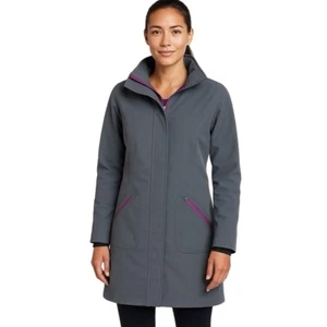 Title Nine Neo Trench Coat Soft Shell Grey Purple Pink Accents Size XS - Picture 1 of 8