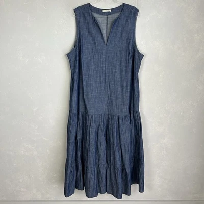 Wayward Fancies Eshakti size 3X maxi dress tier cotton chambray blue sleeveless - Image 1 of 4