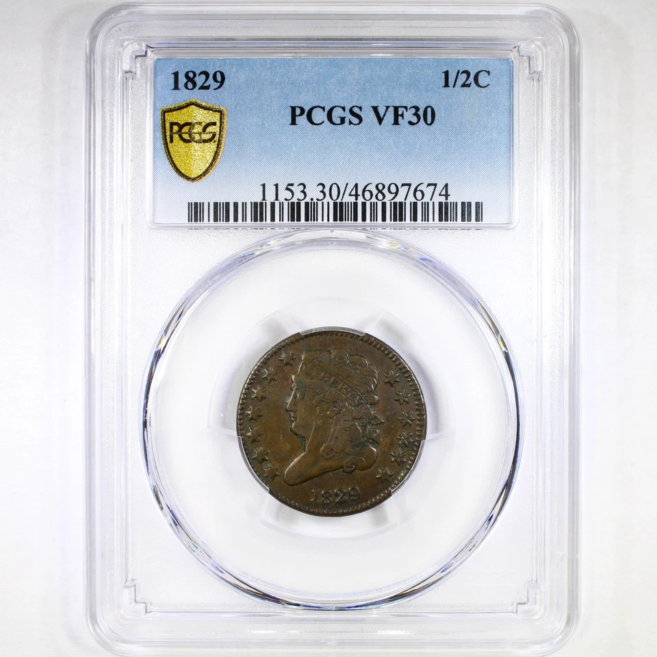 1829 1/2C PCGS VF30BN - Classic Head Half Cent - Great Type Coin - Image 1 of 4