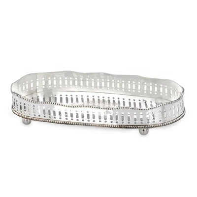 ovales versilbertes Galerie Tablett 30 x 15 cm mit verziertem Rand - Bild 1 von 2