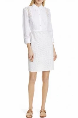 Tory Burch Patchwork Eyelet Dress Size 6 New Ivory White Classic Timeless - Image 1 of 4