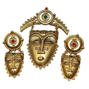 Juego de broches y pendientes máscara vintage 1993 Avon tribal africano azteca inspirada en Egipto - Imagen 1 de 11