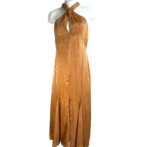 LOFT Damen Bronze Neckholder Midikleid Ärmellos Party Cocktail Größe 6 Satin Gold - Bild 1 von 16