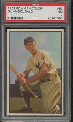 1953 Bowman Color Baseball GIL McDOUGALD PSA 7 NM #63 New York Yankees JK54 - Image 1 of 2