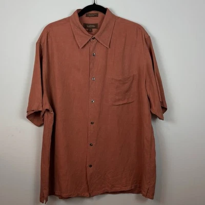 Tasso Ella Mens Brown Silk Linen Blend Short Sleeve Button up Shirt size XL - Image 1 of 4