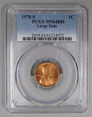 1970-S Large Date Lincoln Memmorial Cent PCGS MS64RD High Grade Red Coin - Image 1 of 2