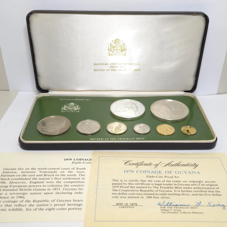 1979 Coinage Of Guyana 8 Coin Silver Proof Set In Original Box - Image 1 of 4