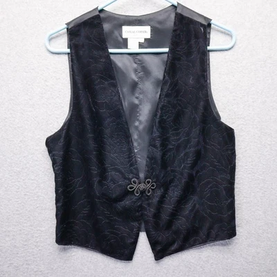 Chaleco Esquinero Informal Mujer S Negro Jacquard Satinado Brocado Floral Fiesta Eduardiano Foto 1 de 4