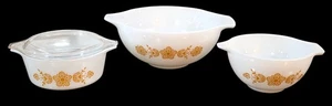 (x3) Pyrex Schmetterling Gold Vintage Rührschüsseln Auflaufform Posten - Bild 1 von 6