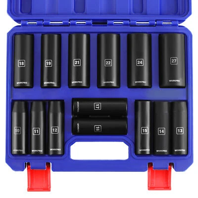 WORKPRO 14Piece 1/2''Drive Deep Impact Socket Set 6-Point Impact Deep Socket Set - Image 1 of 4