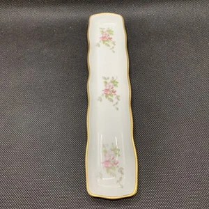 Vtg LEC Limoges France Haviland Flowers Gold Gild Rose Ribbon Olive Trinket Tray - Picture 1 of 4