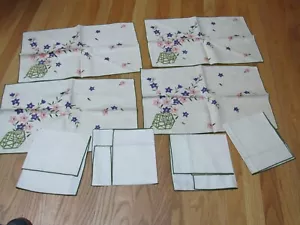Vintage unbenutzt Vera? Leinen 4 Tischsets 4 Servietten Mod Lila Rosa Blumen - Bild 1 von 11