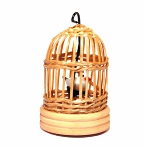 Miniatur Bambus Vogelkäfig mit Vogel, Puppenhaus Vogelkäfig, Feengarten Vogel - Bild 1 von 5