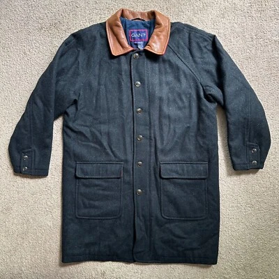 Gant Jacket Mens Large The Bonnett *Flaw* Wool Blend Full Zip Leather Collar Vtg - Image 1 of 4