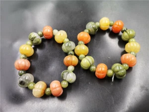 Echt Feuerzeug Imperial Jade Jadeit geschnitzt Kürbis Halloween Armreif Armband - Bild 1 von 11
