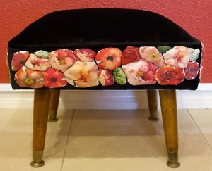 Vintage Upcycled/Remanent Fabric Reupholstered Footstool by Christine McCorry - Picture 1 of 12