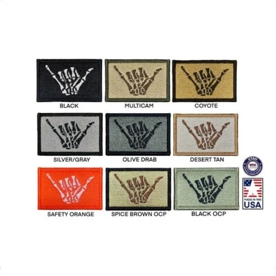 SOLOMON USA Bone Shaka Morale Patch. Embroidered Hang Loose Hawaii Skeleton Made in USA
