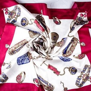 CHRISTIAN DIOR White Multicolor Perfume Bottles Jewelry Silk Square Neck Scarf - Picture 1 of 15