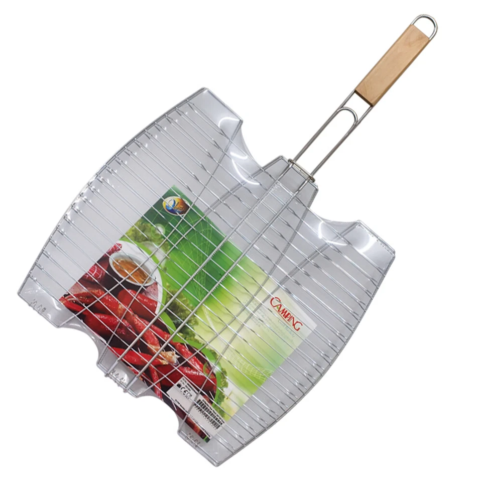 LEGRO PROFI Edelstahl Grillgitter für Fisch mit Holzgriff Grillwender Grillzubehör