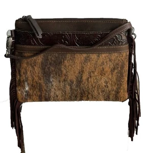 Western cross body bag cowgirl fringe purse hair floral tassel shopper brown - Picture 1 of 8