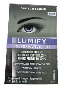 Lumify PRESERVATIVE FREE Redness Reliever Eye Drops 20-Single Use Vials . - Picture 1 of 1