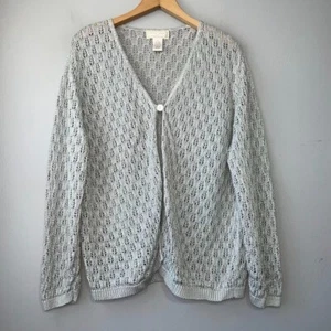 Cardigan vintage taglie forti 3X grigio lino maglia aperta romantico cottage adatto XL 1X - Foto 1 di 8