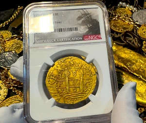2ND FINEST KNOWN PERU 1705 8 ESCUDOS "1715 FLEET SHIPWRECK' NGC 63 PIRATE COINS - Picture 1 of 24