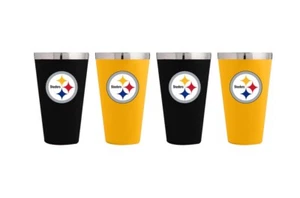 Pittsburgh Steelers NFL Home & Away Stainless Steel Beer Pint 16 oz 4 Set - Picture 1 of 1