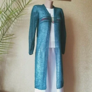 Light mohair knitted cardigan Warm transparent women long jacket Open sweater - Picture 1 of 19