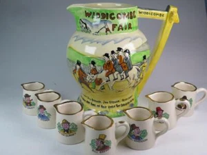 Jarra justa vintage Crown Devon Fieldings Widecombe y 7 jarras en miniatura década de 1930 - Imagen 1 de 6