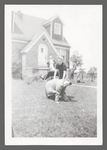 Vintage Found 3.5 x 2.5 Snapshot Photo Two Women Playing Leap Frog - Picture 1 of 2